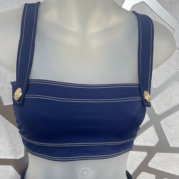 Oye Lavinia Bikini Swimsuit Set Blue Bandeau High Waisted NWT - Picture 5 of 16